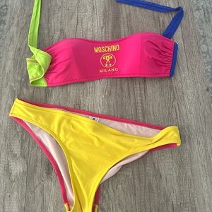 MOSCHINO STAPLESS BIKINI SET YELLOW PINK SIZE US XL; UK 38